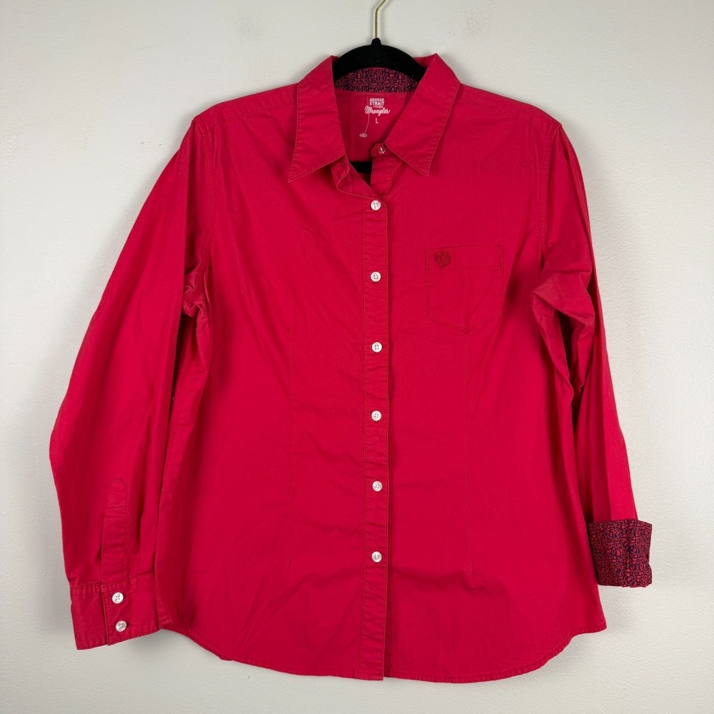 Wrangler George Strait For Her Shirt Women's Large Red Long Sleeve Button-Up